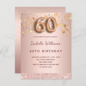 60歳の誕生日バラ金ゴールドピンク星バルーンスクリプト ポストカード (正面/裏面)
