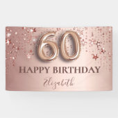 60歳の誕生日バラ金ゴールドピンク星バルーンスクリプト 横断幕 (横)