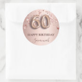 60歳の誕生日バラ金ゴールドピンク星バルーンフォント ラウンドシール (バッグ)