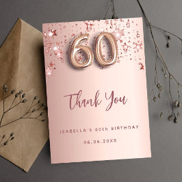 60歳の誕生日バラ金ゴールドピンク サンキューカード