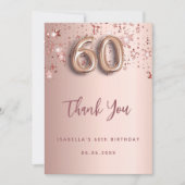 60歳の誕生日バラ金ゴールドピンク サンキューカード (正面)