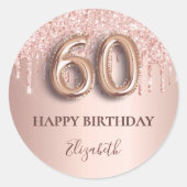 60歳の誕生日バラ金ゴールドピンク ラウンドシール (正面)