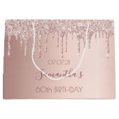 60歳の誕生日バラ金ゴールドピンク ラージペーパーバッグ (正面)