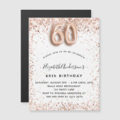 60歳の誕生日バラ金ゴールドホワイトスパークルズ マグネット招待状 (正面/裏面)