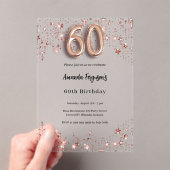 60歳の誕生日バラ金ゴールド星澄んパーティー アクリル招待状 (インサイチュ (ポータブル))