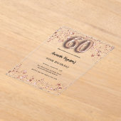 60歳の誕生日バラ金ゴールド星澄んパーティー アクリル招待状 (レイダウン)