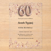60歳の誕生日バラ金ゴールド星澄んパーティー アクリル招待状 (正面)