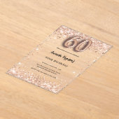60歳の誕生日バラ金ゴールド澄んパーティー アクリル招待状 (レイダウン)