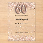 60歳の誕生日バラ金ゴールド澄んパーティー アクリル招待状 (正面)