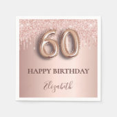 60歳の誕生日バラ金ゴールド赤面グリッタードライブ名 スタンダードカクテルナプキン (正面)