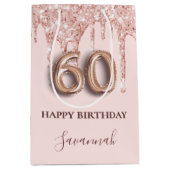 60歳の誕生日バラ金ゴールド赤面グリッター乾燥 ミディアムペーパーバッグ (正面)