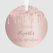 60歳の誕生日バラ金ゴールド赤面ピンクドリップ オーナメント (裏面)