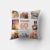 60歳の誕生日バラ金ゴールド赤面ピンク写真コラージュ クッション (裏面)