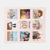 60歳の誕生日バラ金ゴールド赤面写真コラージュ名 フリースブランケット (正面(横))