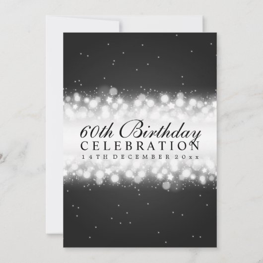60歳の誕生日パエレガントーティー魔法スパークルブラック 招待状 (裏面)