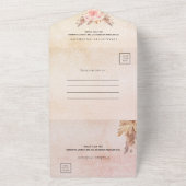 60歳の誕生日パンパスグラスバラピンク花模様RSVP オールインワン招待状 (外側)