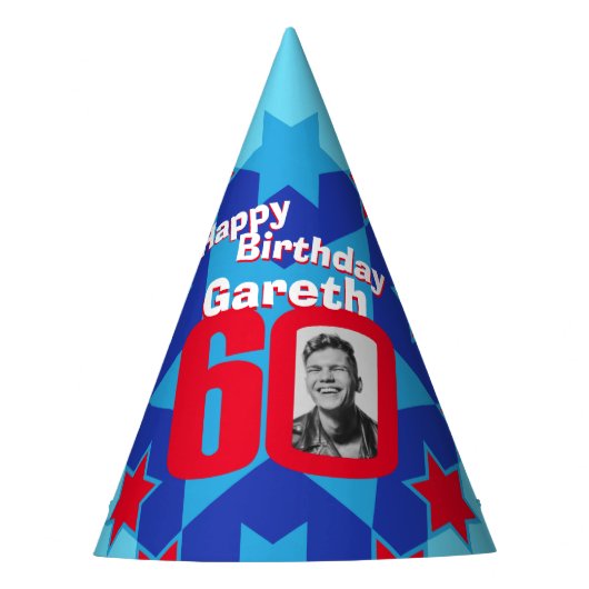 60歳の誕生日パーソナライズされた写真スター名hat パーティーハット (正面)