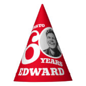 60歳の誕生日パーソナライズされた写真白い赤 パーティーハット (正面)