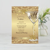 60歳の誕生日パーティエレガントー金ゴールドが花を渦巻く 招待状 (スタンド正面)