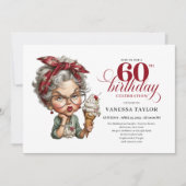 60歳の誕生日パーティーおかしい女性テンプレート 招待状 (正面)