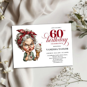 60歳の誕生日パーティーおかしい女性テンプレート 招待状