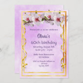 60歳の誕生日パーティーでさくらんぼの花が紫色に 招待状 (正面/裏面)