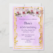 60歳の誕生日パーティーでさくらんぼの花が紫色に 招待状 (正面)