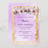 60歳の誕生日パーティーでさくらんぼの花が紫色に 招待状 (正面/裏面)