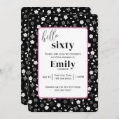 60歳の誕生日パーティーのための白黒のポシー 招待状 (正面/裏面)