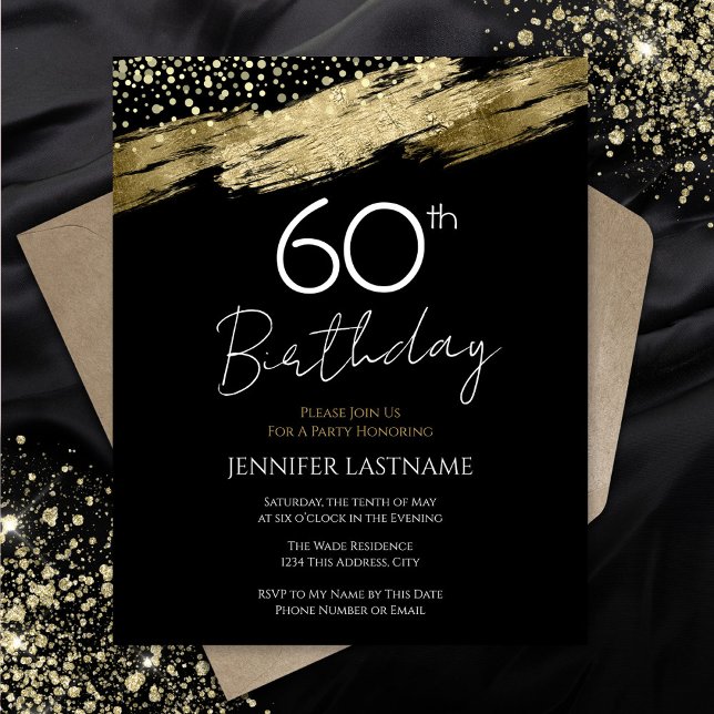 60歳の誕生日パーティーの予算 ゴールド ブラック インビテーション (クリエイターアップロード済み)