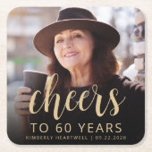 60歳の誕生日パーティーの写真で乾杯 スクエアペーパーコースター (正面)