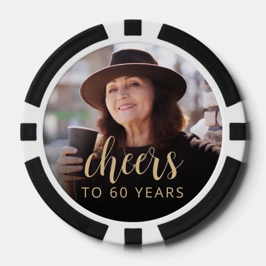 60歳の誕生日パーティーの写真で乾杯 ポーカーチップ (正面)