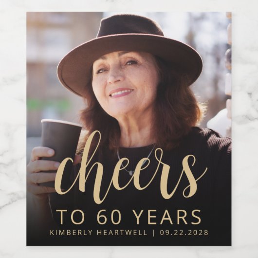60歳の誕生日パーティーの写真で乾杯 ワインラベル (シングルラベル)