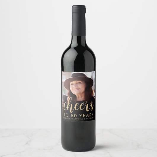 60歳の誕生日パーティーの写真で乾杯 ワインラベル (正面)