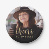 60歳の誕生日パーティーの写真と乾杯 ペーパープレート (正面)