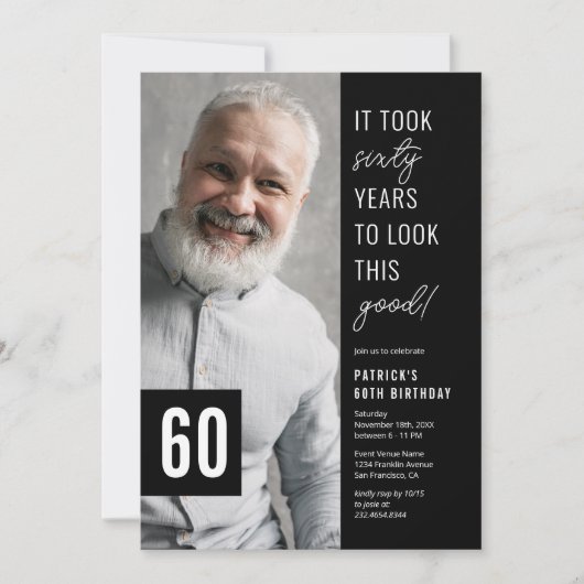 60歳の誕生日パーティーの写真 招待状 (正面)