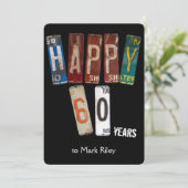 60歳の誕生日パーティーの古いライセンスプレート 招待状 (スタンド正面)