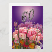 60歳の誕生日パーティーの招待チューリップ 招待状 (正面/裏面)