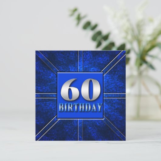 60歳の誕生日パーティーの招待状 – BLUE-SILVER 招待状 (スタンド正面)