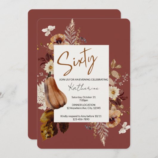 60歳の誕生日パーティーの招待、ゴールデンハーベスト 招待状 (正面/裏面)