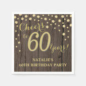 60歳の誕生日パーティーの木と金ゴールドのダ素朴イヤモンドN スタンダードカクテルナプキン (正面)