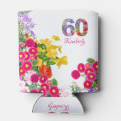 60歳の誕生日パーティーの花の花束の缶クーラー 缶クーラー (裏面)