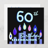 60歳の誕生日パーティーの青いキャンドストライプのル広場 招待状 (正面/裏面)