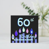 60歳の誕生日パーティーの青いキャンドストライプのル広場 招待状 (スタンド正面)