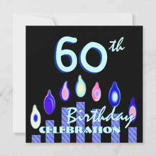 60歳の誕生日パーティーの青いキャンドストライプのル広場 招待状