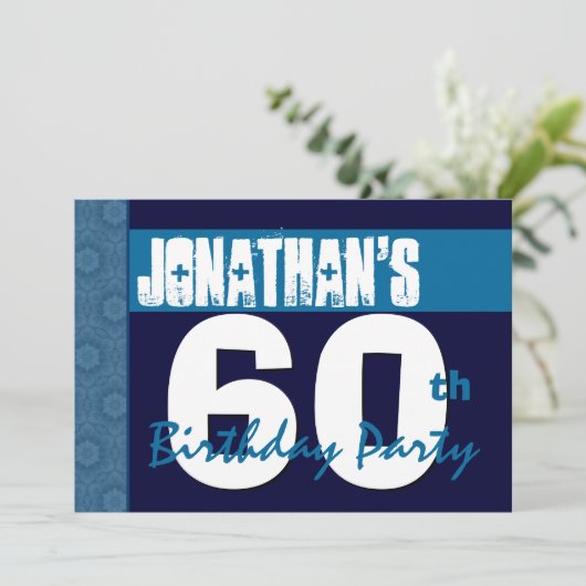 60歳の誕生日パーティーの青い模様真夜中と海軍 招待状 (スタンド正面)
