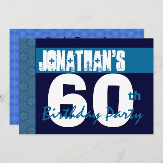 60歳の誕生日パーティーの青い模様真夜中と海軍 招待状 (正面/裏面)