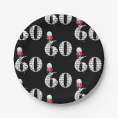 60歳の誕生日パーティーの風船を黒で飾る ペーパープレート (正面)