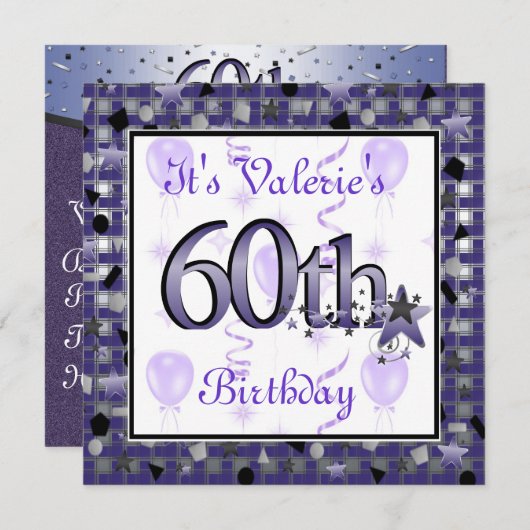 60歳の誕生日パーティーへの招待をお祝いします。 招待状 (正面/裏面)