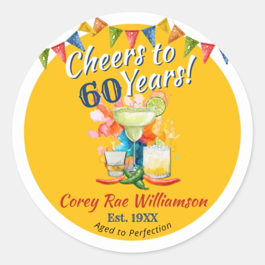 60歳の誕生日パーティーを祝おう Fiesta ラウンドシール (正面)
